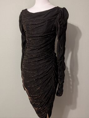 Vintage 80's Copper Black Draped Ruched Prom Cocktail Dress Union Made SZ 9